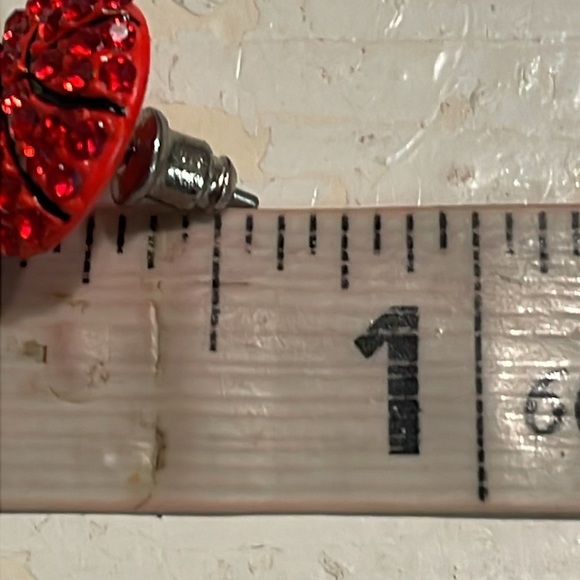 0.5” round red druzy filled basketball stud earrings - Picture 15 of 16